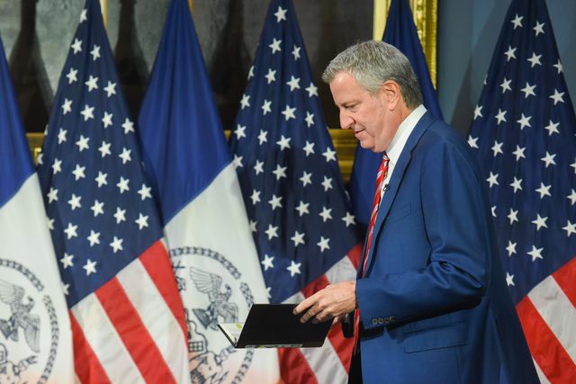 Mayor Bill de Blasio holds a media availability at City Hall the day after the election.